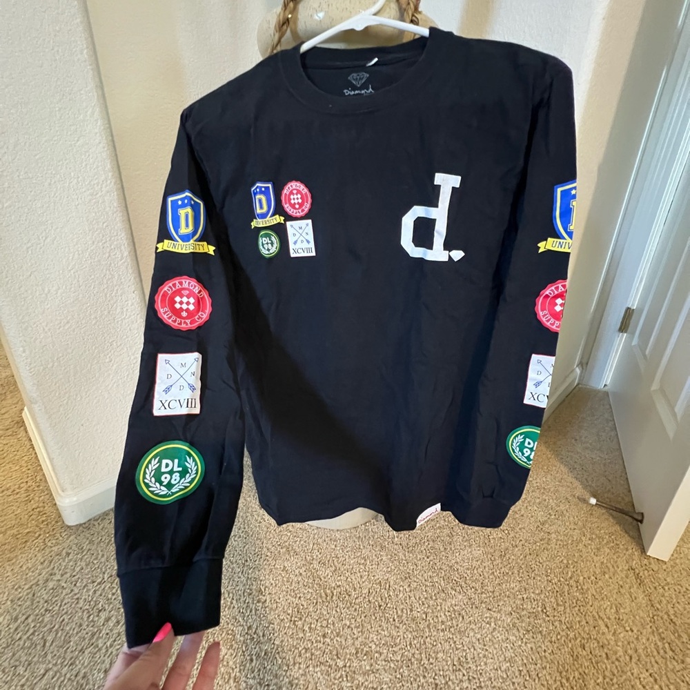 Diamond Supply Co. Black Long Sleeve Tee with Colorful Patches